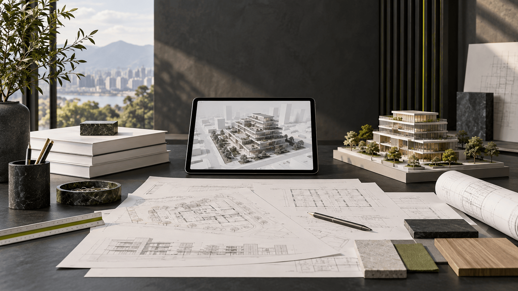 Ilustración de documentación técnica, libros y modelos digitales